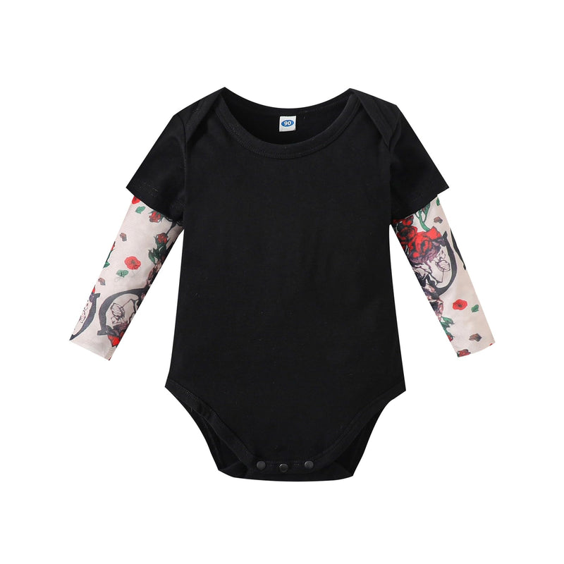 LYSMuch Toddler Baby Boy Girl Tattoo Sleeve Tops Baby Cotton Tattoo Jumpsuit Tattoo Sleeve（Black，18-24Months）