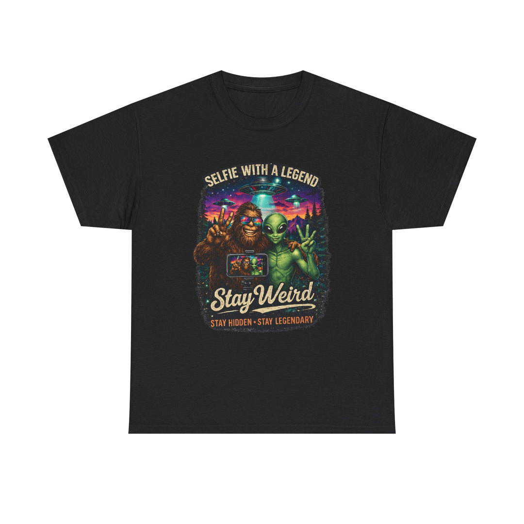 Buy Bigfoot and Alien Selfie T-Shirt | Stay Weird Graphic Tee