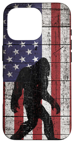 iPhone 16 Pro American Flag and Bigfoot Case Sasquatch Retro Vintage Yeti Case